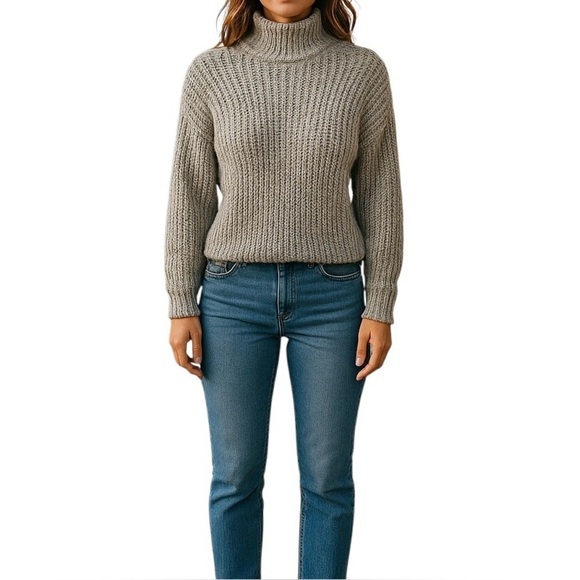 Express Sweaters - Express Wool Blend Mock Neck Chunky Cable Knit Metallic Threads Women Sweater M